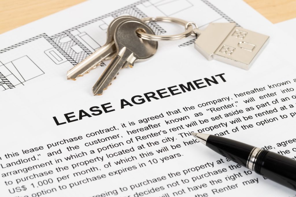 lease agreement paperwork for renting out a business building