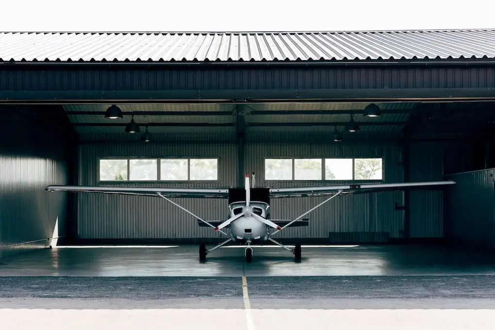 Aircraft hangar built from pre-engineered metal buildings.