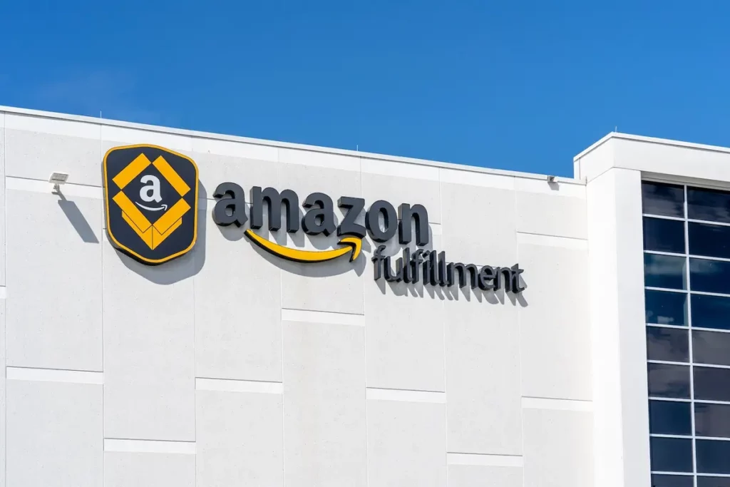 close view of amazon products fulfillment center 