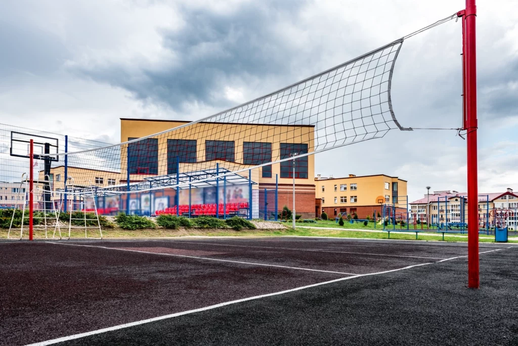 closeup of outdoor volleyball sport court cost and construction