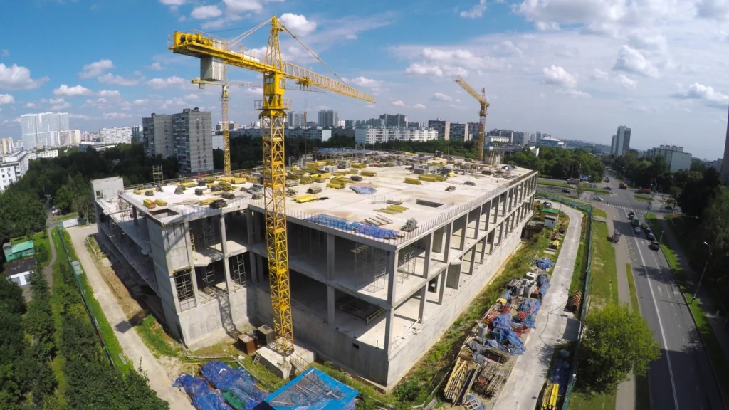 drone view of large commercial construction