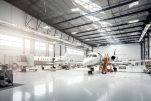 bright aircraft hangar space