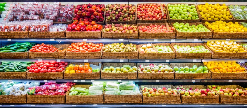 visually pleasing display of produce at a supermarket