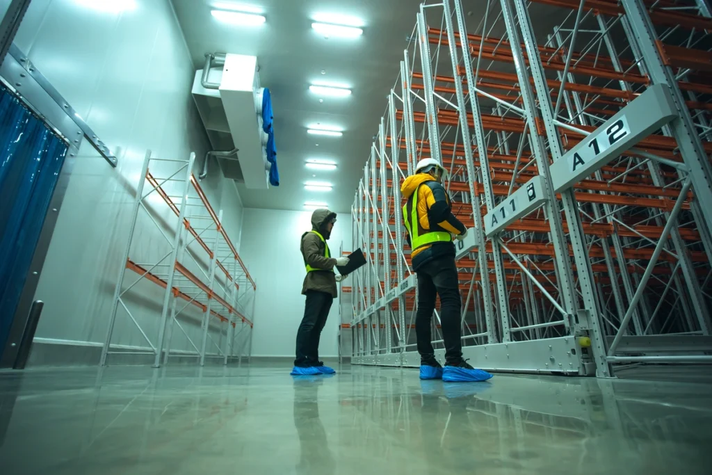 cold storage warehouse construction-two techs inspecting cold warehouse